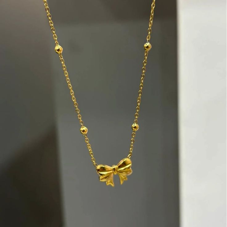 Golden Stainless Steel Bow Necklace