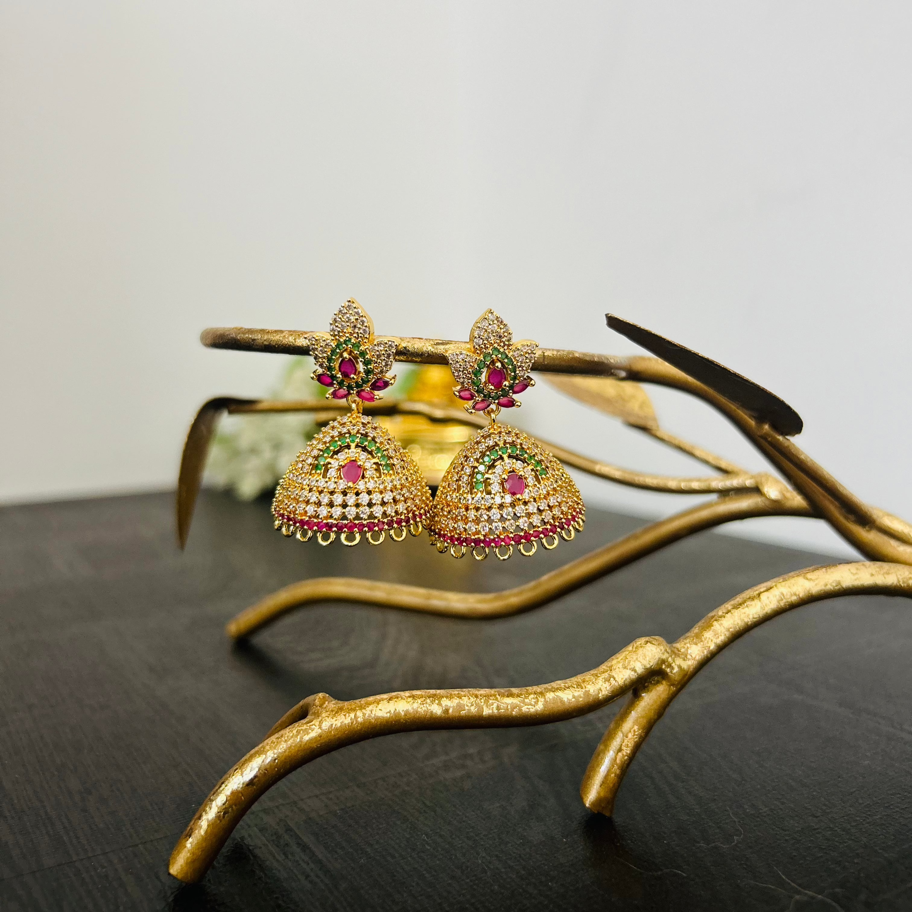 Gold Plated CZ Stones Jhumka Set