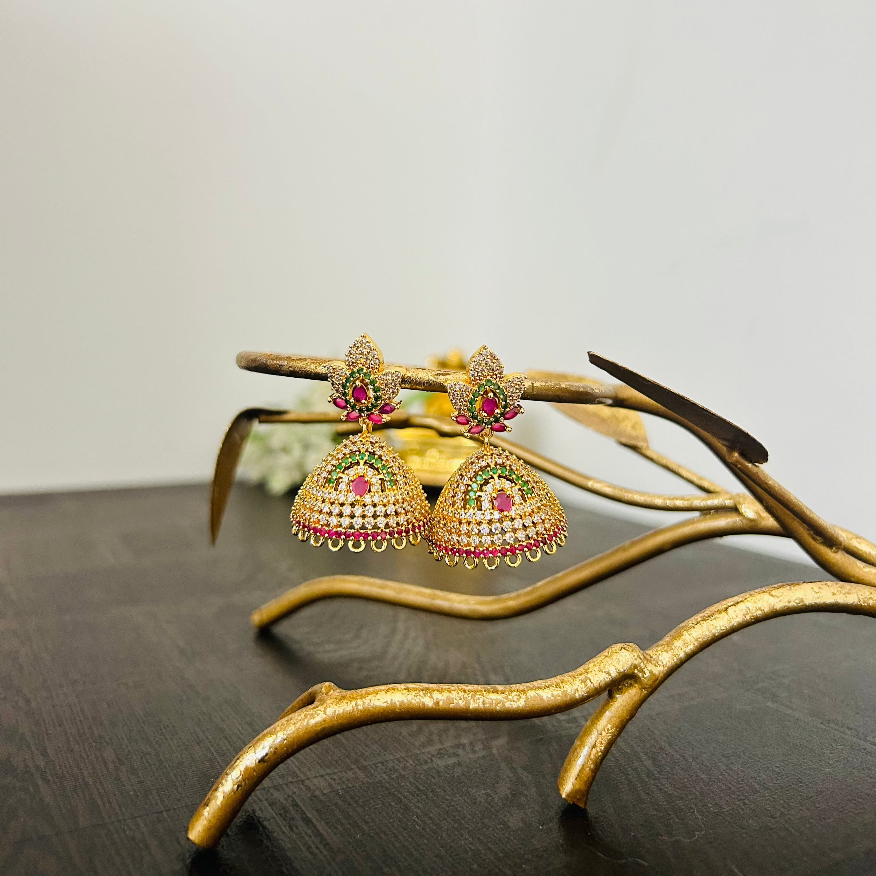 Gold Plated CZ Stones Jhumka Set