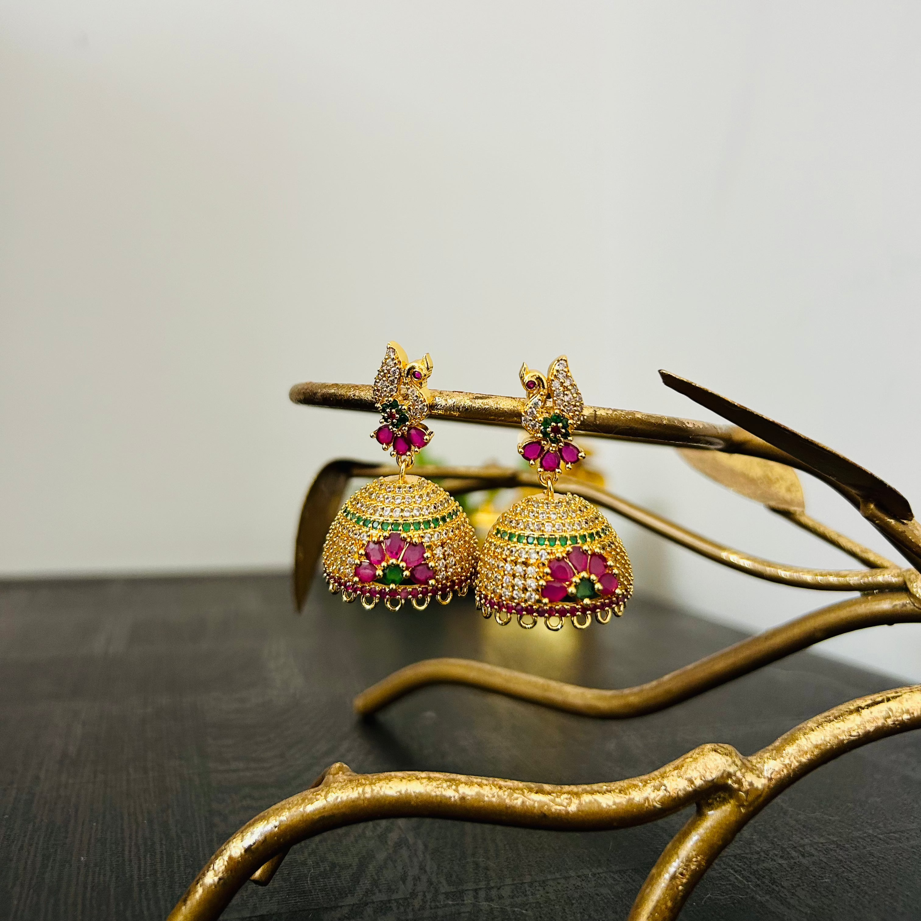 Peacock Jhumka Microgold Earrings