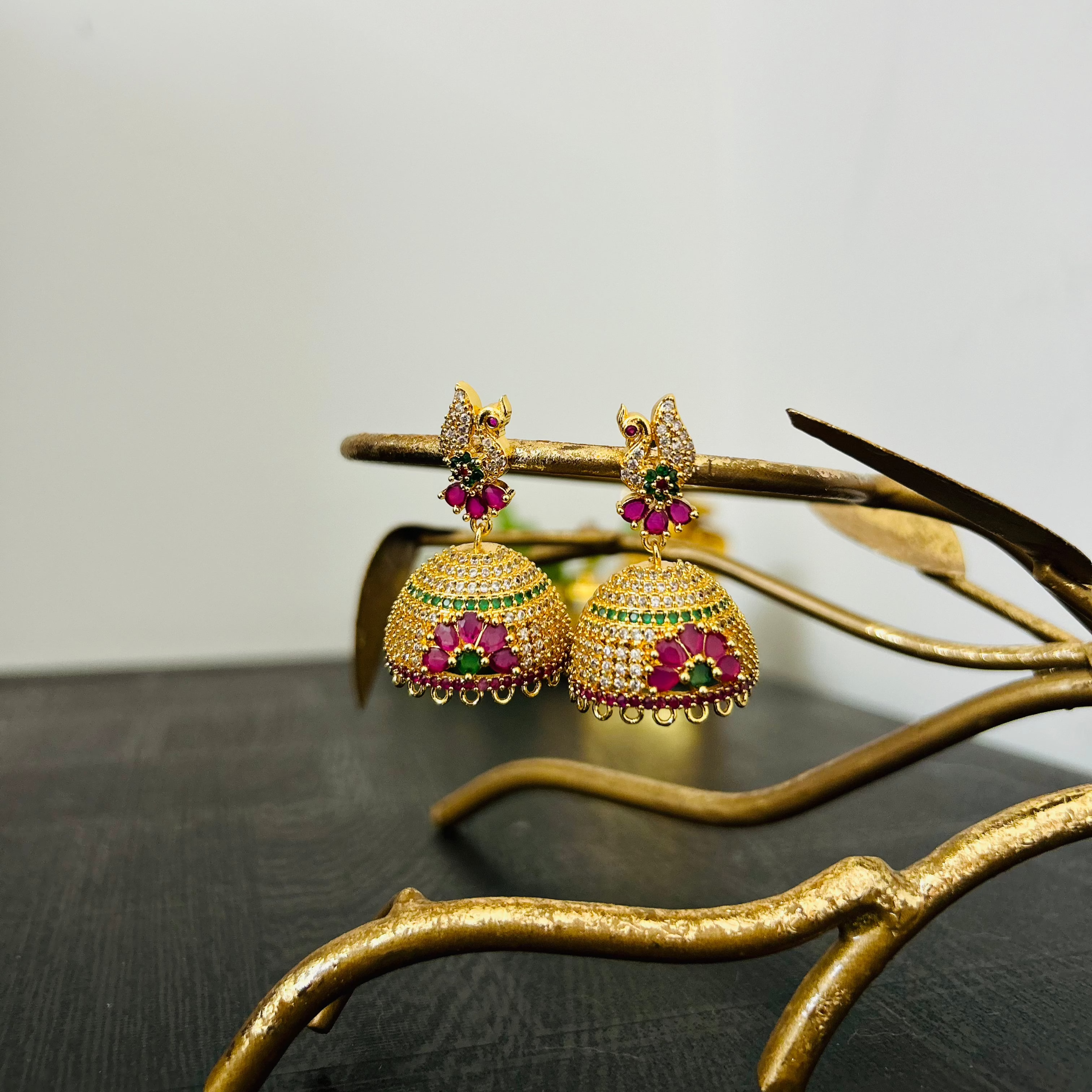 Peacock Jhumka Microgold Earrings