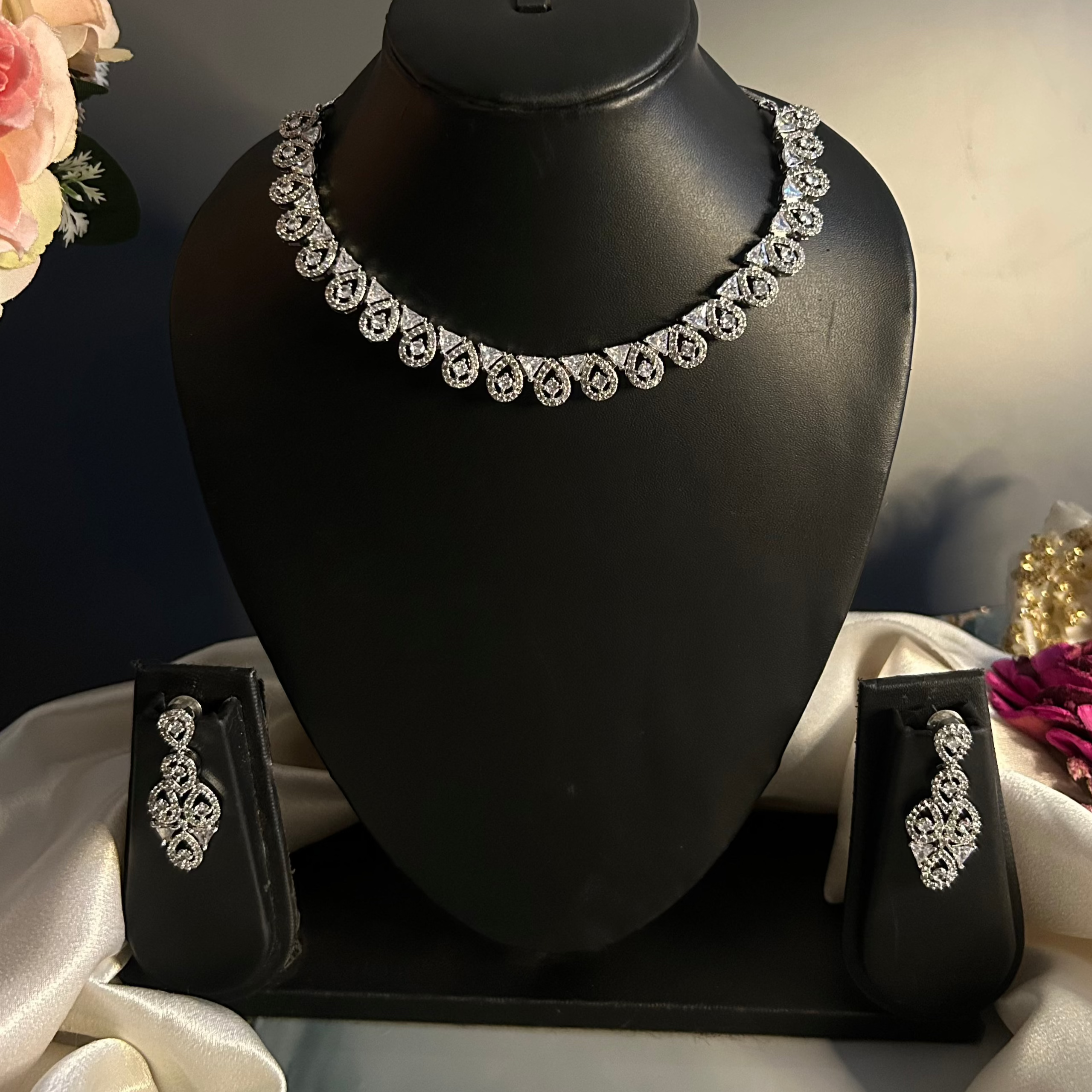 Silver Finish Necklace with Earring