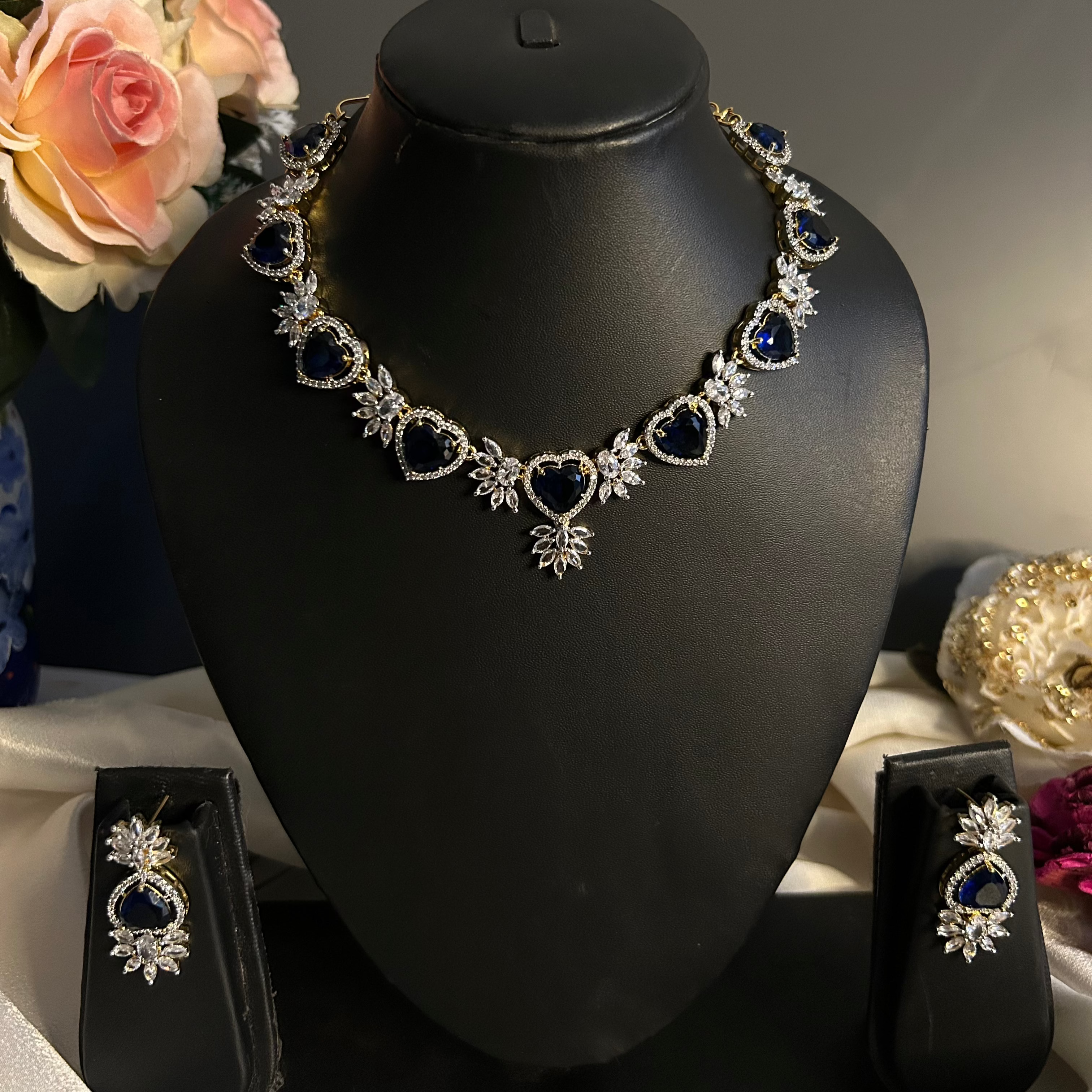 AD heart shape necklace with earrings
