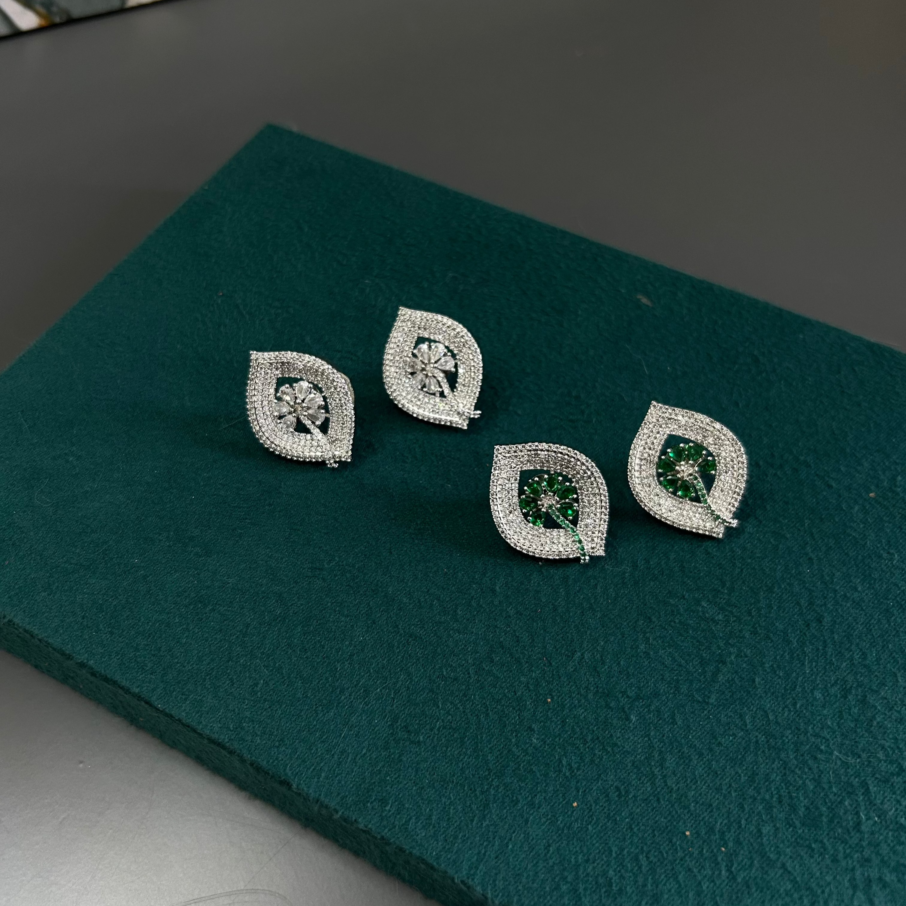 Green Leaf Drop CZ Diamond Studs