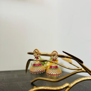 Exquisite Traditional Indian Jhumka Earrings with Multicolor Stones